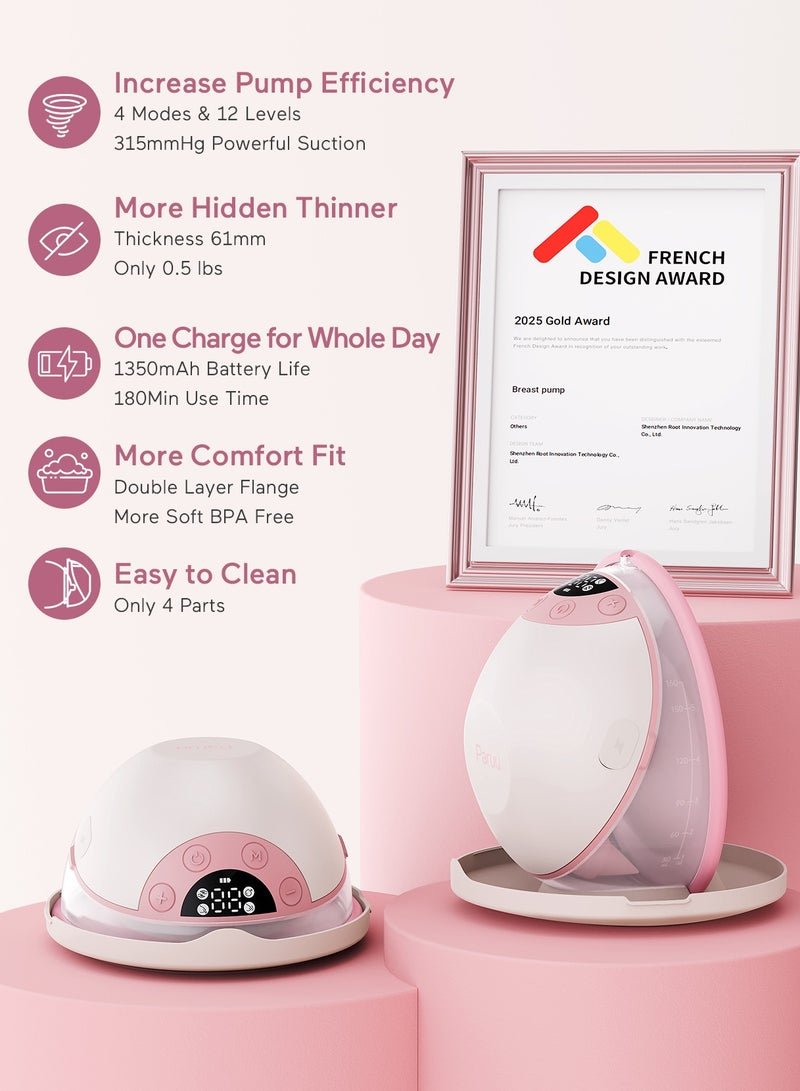 Paruu P20 Electric Hands Free Wearable Breast Pump With Strong Suction, Low Noise, 4 Modes And 12 Levels
