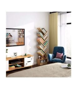 Alternative view of ARNOTEC Tree Bookshelf with Drawer, 10 Shelf Rustic, Retro Wood Storage Rack for CDs/Movies/Books, Ladder Shelf, Utility Organizer Shelves for Living Room, Bedroom, Home Office