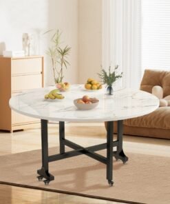 Zeno Foldable, Movable and Pull-out Extendable Round Dining Table, Suitable for Living Rooms, Space-saving