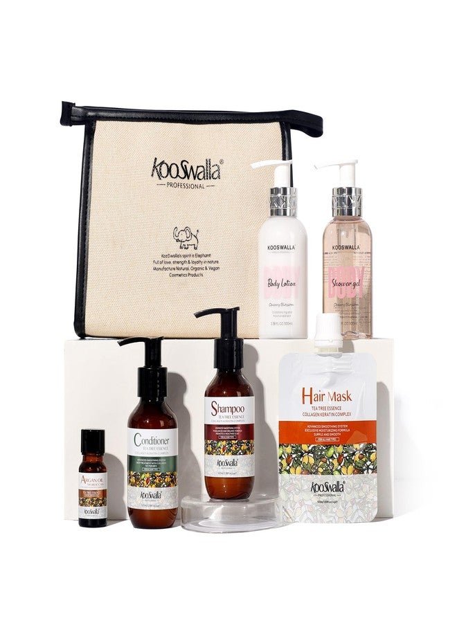 KooSwalla Tea Tree Hair Care Travel Kit, 6PCS Deluxe Travel Size Toiletries Kit with Hair Body Products, Natural, Refreshing, and Hydrating for Healthy Scalp & Hair with Zip Bag