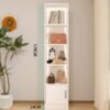 5-Tier Open Shelf Bookshelf, Narrow Bookcase, Tall Bookcase, Tower Floor Standing Display Storage Shelves, with Remote Control String Lights for Living Room, Bedroom, Home Office, 178cm, White