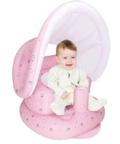 vocheer Inflatable Baby Seat with Detachable Canopy Portable Soft Support Baby Sit Up Chair for Beach Pool Indoor Outdoor Infant Seat for 3-36 Months, Strawberry
