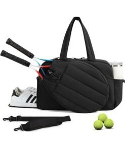 Oasisgalore Tennis Gym Bag Holds 2 Rackets with Shoe Compartment for Women Men，Sports Duffle fits up to 15.6" Laptop for Gym, Travel（Black）