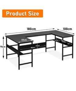 FAMAPY U shaped desk,computer desk with bookshelf layer,large desktop office desk gaming table180*100*75cm