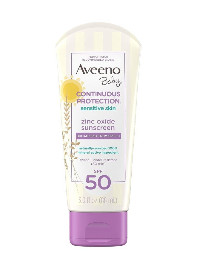Aveeno Baby Continuous Protection Zinc Oxide Sunscreen Spf50 (88Ml)