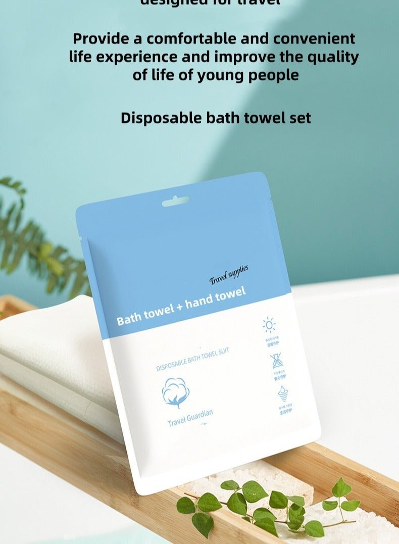 Disposable bath towel (140*70) + towel (60*30) set travel essentials pure cotton thickened compressed towel bath towel suitable for travel, hotels, beauty salons (10 packs)