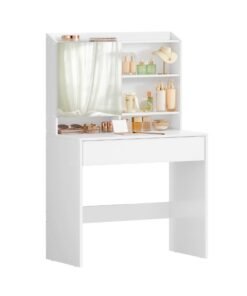 VASAGLE Dressing Table, Vanity Desk with Mirror and Drawer, Makeup Table, Adjustable Shelves, Modern Design, 40 x 70 x 135 cm, Cloud White