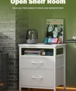 Alternative view of FAMAPY "Bedside Table,Nightstand With Fabric Drawer,End Table With Open Shelf,Night Stand For Bedside Warm White