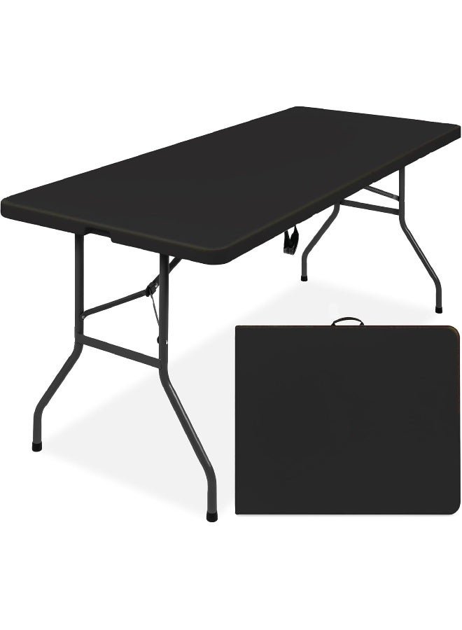 MOMENT Foldable Lightweight Trestle Outdoor Camping Tables, Heavy Duty Plastic Outdoor Folding Picnic Table, Folding Trestle Table For BBQ Party, Folds in Half with Carry Handle, (Black)