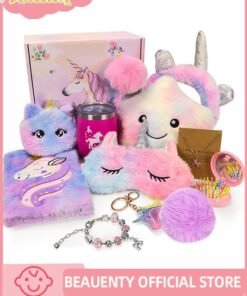 Beauenty Unicorns Gifts for Girls 5 6 7 8 9 10+ Years Old, Kids Toys Set for Teens Girls Birthday Gifts Christmas, Unicorn Toys with Light Up Soft Plush Star Pillow, Diary Notebook, Headband, Water Bottle