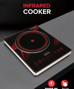 Olsenmark Digital Control Electric Infrared Cooker, Single Cooking Hob, Burner With Adjustable Temperature, Energy Saving/ Touch Control, 20 Settings, Stainless Steel Body and Tempered Glass Panel, 2 Years Warranty 2200 W OMIC2092M Black/Red