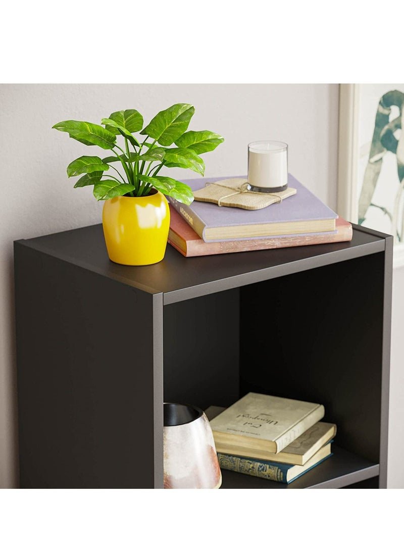 MODERN HOME Modern Slim 4-Tier Bookcase | Tall Narrow Cube Storage Shelf | Vertical Display Unit for Small Spaces | Black Finish - Image 3