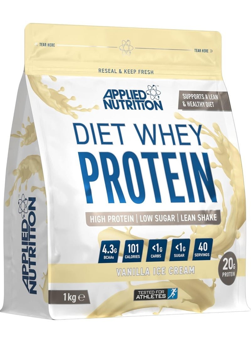 Applied Nutrition Diet Whey - High Protein Powder Supplement, Low Carb & Sugar, for Weight Management with CLA, L Carnitine, Green Tea (1kg - 40 Servings) (Vanilla Ice Cream)