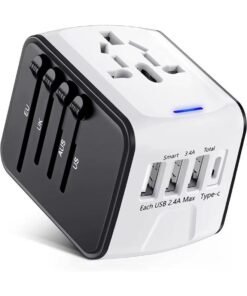 TIKNIA Universal Travel Adapter, International Plug Adapter Fast 2,4A 4-USB European Power Plug, AC Wall Charger – Worldwide Outlet for Europe US USA UK EU AUS, White