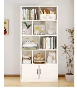 CityRiya-Long Bookcase Bookshelf Cabinet with Doors - White Freestanding 4 Tier Cube Storage Book Shelf, 180cm Tall Modern Multi-Layer Cupboard, MDF Wooden Display Storage Rack Organizer for Home Office Living Room Kids Bedroom Workstation File Rack (SGG029B-80)