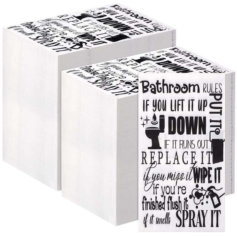 Jinei 200 Pcs Bathroom Disposable Napkins Guest Paper Towels Bathroom Rules Etiquette Disposable Hand Towels for Room Wedding Birthday Anniversary Supplies