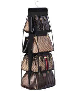 BRXOO Hanging Handbag Purse Organizer | 6 Pocket Dustproof Closet Storage | Foldable & Washable Handbag Holder | Wardrobe Organizer | Space Saving Design (8 Pocket- 1 Pcs-Black)