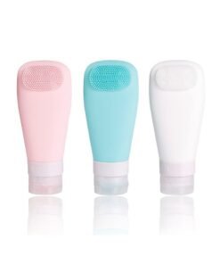 Luckam 3 Pack Travel Bottle Set,  Leakproof Refillable Travel Containers Set with EVA Bag and Double Sided Facial Cleansing Brushes for Lotion Liquid Shampoos, Soap and Toiletries (BPA Free, 90 ML)