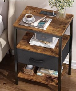 ROCKCAMEL Nightstand With UK Socket, Bedside Table, Wood End Table, Modern Night Stand for Bedroom, Closet, Entryway, College Dorm