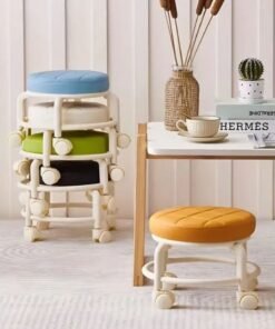 DANIM Flexible Small Bar Stool with Wheels, Faux Leather Upholstery, No Wood, Multi-Use For Home Storage In Entryway, Doorway, Bathroom, Bedroom - Dual Load Capacity, 360-Degree Swivel Casters