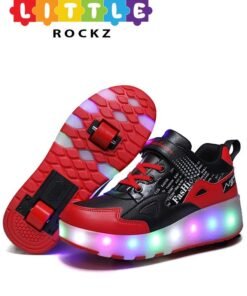 LITTLE ROCKZ LED Flash Light Fashion Shiny Sneaker Skate Heelys Shoes With Wheels And Lightning Sole