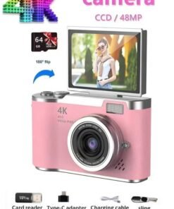 ZONBON Digital Camera With 64GB Memory Card 4k CCD Digital Zoom Student Digital Cameras 48MP Portable Digital Photography Camera 180° Flip Screen Selfie Camera, Portable Pocket Camera