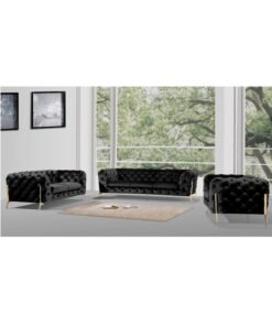 Maharat Al Bahar "MAB FURNISHINGS Luxury 6-Seater L-Shape Sectional Sofa with Rolled Arms in Velvet Classic Chesterfield Sofa Set | for Home, Living Room, and Office (Black)"