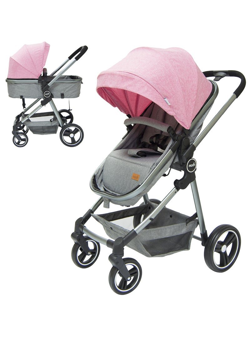 Moon Pro 2-in-1 Stroller With Reversible Seat, Converts To Carrycot/Cradle For 0-36M Up to 15Kg Lightweight, Foldable, and ideal for Travel Pink Design