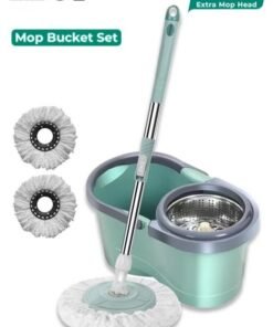 GTSOL Spin Mop For Floor Cleaning, Stainless Steel Mop and Bucket With Telescopic Handle, Hands Free Wringing, Floor Mop With 10L Large Capacity and Reusable Refills For Home Office(Grey/Green)