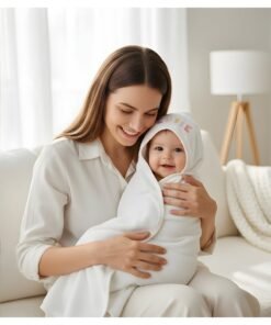 Mamas One Hooded Cotton Baby Blanket – Soft & Breathable Newborn Wrap | Cozy Hooded Swaddle for Sleeping, Bath & Stroller