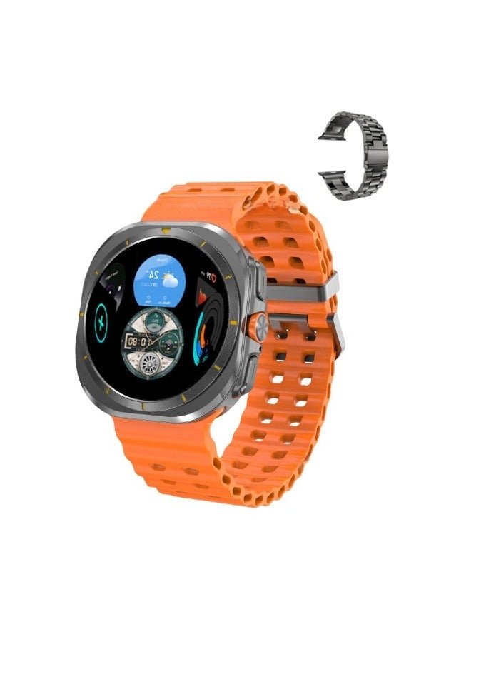 Ultra 7 Smart Watch, 3D Vision Bluetooth Call Wireless Charging DT Watch, Waterproof Comfortable Lightweight Smart Wrist Watch For Men And Women, (1pc, Orange With Steel Strap)
