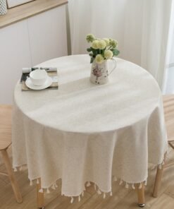 DUNISO Tassel Cotton Linen Tablecloth Round Table cloth For Dinning Room Restaurant Party And Kitchen 120cm