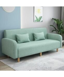 Comfynest Seats 3 Modern Small Solid Wood Frame Foam-Filled Sofa with Square Arm  Flannel Upholstery, Space-Saving, Cushion Back (150 x 65 x 75 cm) (Matcha Green)