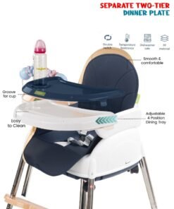 BAYBEE 4 In 1 Nora Convertible High Chair For Kids With Adjustable Height, Footrest, Tray And Safety Belt, 6 Months To 4 Years, Dark Blue - Image 3