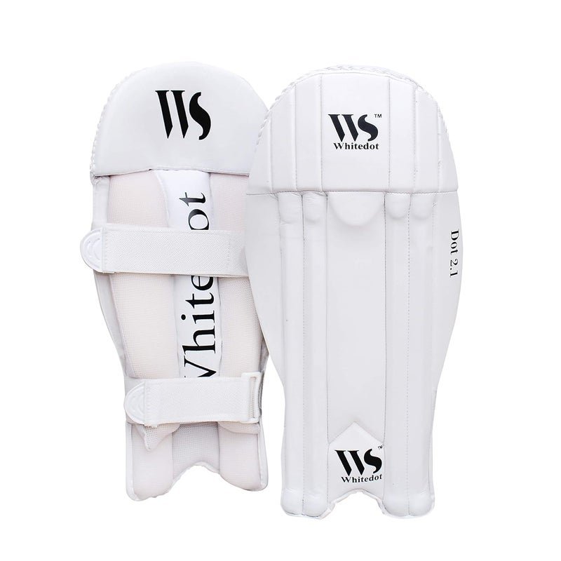 WHITEDOT SPORTS Whitedot Dot 2.1 PU Cricket Wicket Keeping Pad, Mens, White
