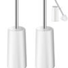 Beauenty Toilet Brush with Holder,2 Pack Toilet Brush and Holder Set,304 Stainless Steel Long Handle, 360° Deep Cleaning,Ergonomic Design,Toilet Bowl Brush for Bathroom(White)