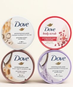 Dove Body Scrub & Polish Set of 4 – Crushed Macadamia & Rice Milk, Pomegranate Seeds & Shea Butter, Brown Sugar & Coconut Butter, Crushed Lavender & Coconut Milk – 298g x 4