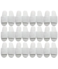 Travelwell 12 Pairs per Case Open Toe Terry Spa Slippers Bulk Hotel Unisex Slippers for Women and Men White