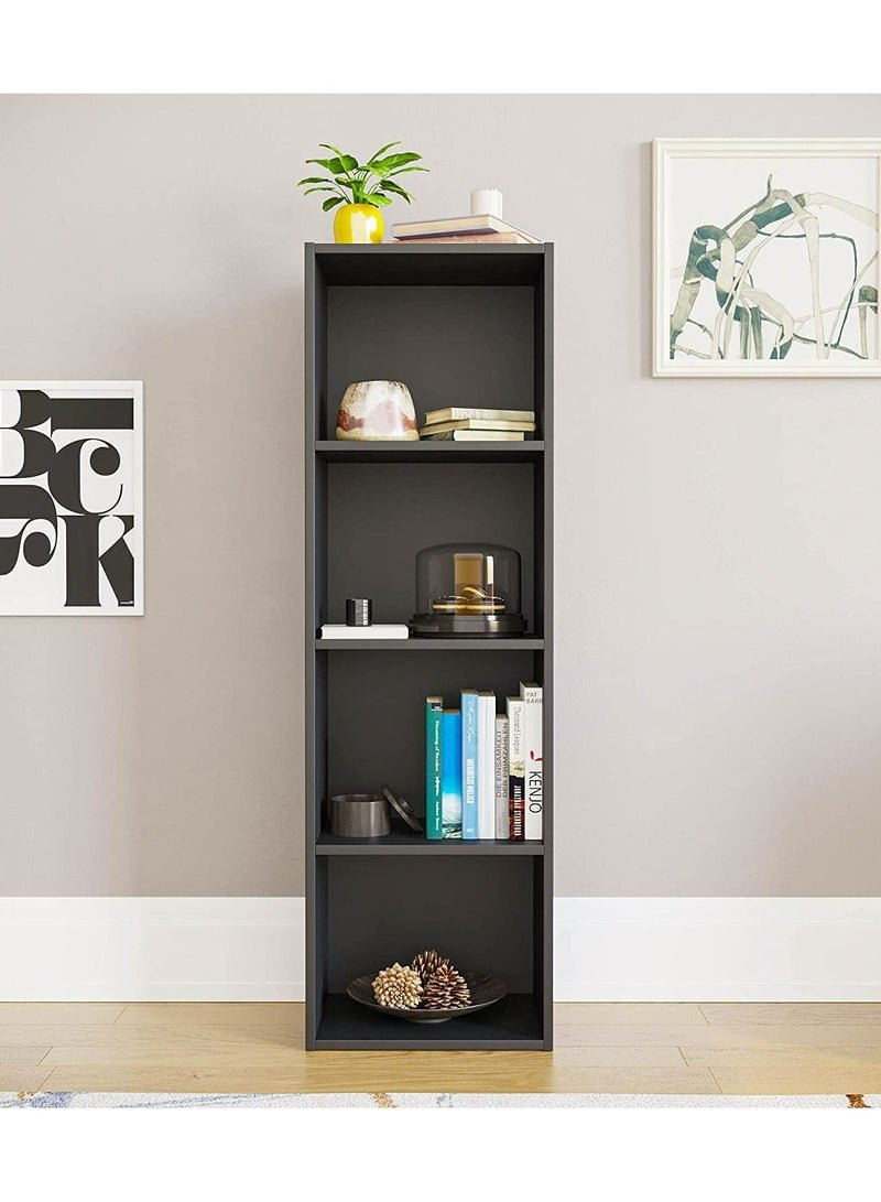MODERN HOME Modern Slim 4-Tier Bookcase | Tall Narrow Cube Storage Shelf | Vertical Display Unit for Small Spaces | Black Finish