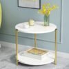 DubaiGallery Round Tea Table Living Room Coffee Tables Marble Texture Wooden Combination Furniture Durable Table
