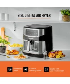 GEEPAS Digital Air Fryer 9.2 L With Vortex Air Frying Technology| Oil Free Cooking Led Display With Touch Screen 9 Preset Cooking Modes 9.2 L 1800 W GAF37524 Black and silver