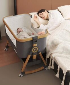 Kutis 1-Set Baby Bassinet Bedside Sleeper Crib Easy Folding Portable Crib Travel Baby Bed Adjustable Height with Mattress Diaper Table and Mosquito Net Grey 92x55x83 cm