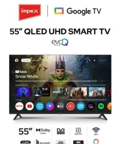 Impex 55 Inch QLED Google TV | 4K Ultra HD Television | 120Hz DLG | Dolby Vision And Atmos | 2GB RAM+16GB ROM | ALLM | HDMI ARC/eARC | DVB T2 S2 | Voice Remote | Wall Mount Included | Gaming Ready | Bluetooth, WiFi, Optical | 2 Year Warranty evoQ 55S4QLC2R120 Black