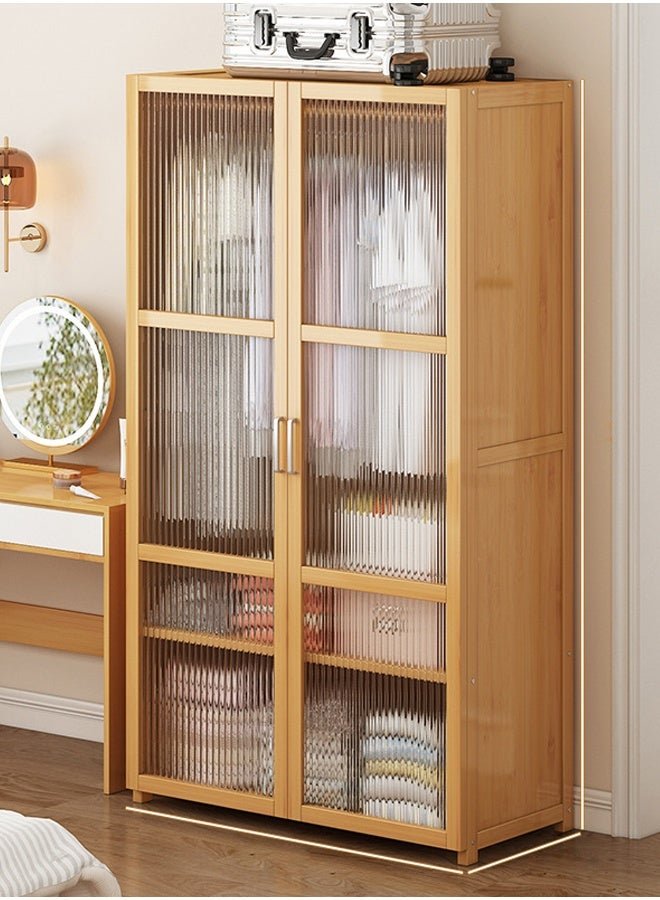 NKX Bedroom Coat Rack Home Wardrobe Light Luxury Simple Light Brown With Doors 160*44*84cm