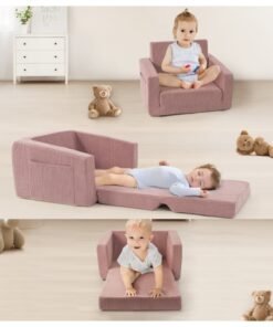 XICEN Kids Couch, 2-in-1 Fold Out Sofa Cum Bed, Baby Convertible Lounger, Folding Lounge Chair for Toddlers to Sleep and Play on, Machine-Washable, for Children's Rooms and and Nursery Rooms (Pink Color)