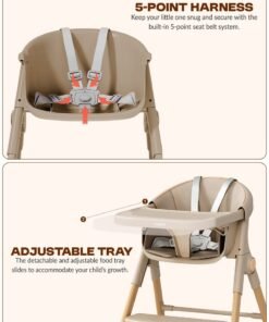 BAYBEE Premium 3-in-1 Convertible Baby High Chair for Kids | Toddler Dining Feeding Chair with Adjustable Height & 5-Point Safety Harness | Baby Chair with Adjustable Tray | Kids High Chair for Baby for 6 Months to 4 Years Boy Girl Beige - Image 4
