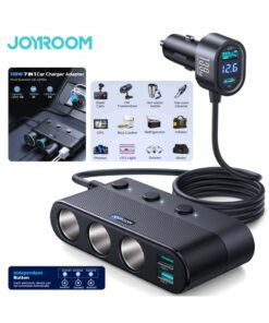 JOYROOM 139W Car Charger Splitter with Dual USB Ports, PD30W Fast Charging & LED Voltage Display | 1m Thick Cable, Cigarette Lighter Adapter with Independent Switches, Overheat Protection for UAE Weather – Safe Power for All Devices Black