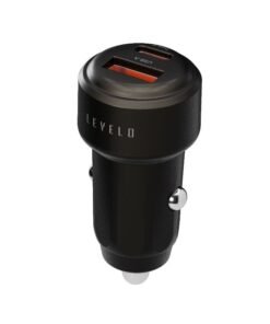 LEVELO Nori Mini 60W PD Car Charger 1 type-C & 1 USB-A port, Durable Material, Fast Charging, Durable Material, Compact Design - Black