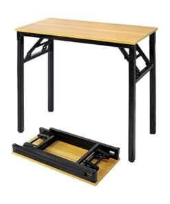 Beauenty Folding Table, 80 x 40 x 75 cm, Multifunctional Portable Desk with Adjustable Height for Computer, Camping, Garden, Picnic, Coffee and Barbecue, Wood
