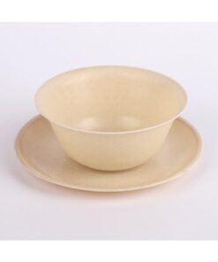 Disposable Rice Husk Tableware Suit Picnic Camping Outdoor Barbecue Bowl Chopsticks Cup And Saucer Combination Hotel Four-piece Wholesale-Color:Beige Rice Husk (dish)